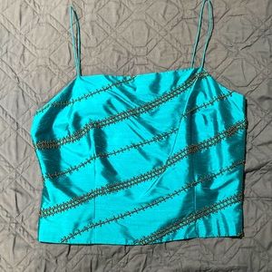 Beautiful teal blue beaded 100% silk Ann Taylor top